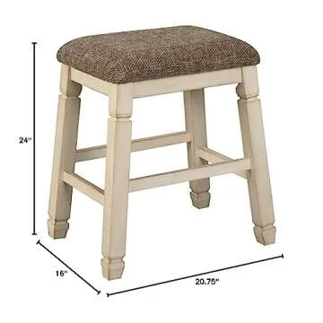 Signature Design by Ashley Bolanburg Farmhouse 24" Counter Height Upholstered Barstool, 2 Count, Whitewash