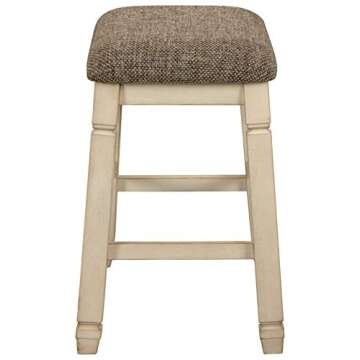 Signature Design by Ashley Bolanburg Farmhouse 24" Counter Height Upholstered Barstool, 2 Count, Whitewash