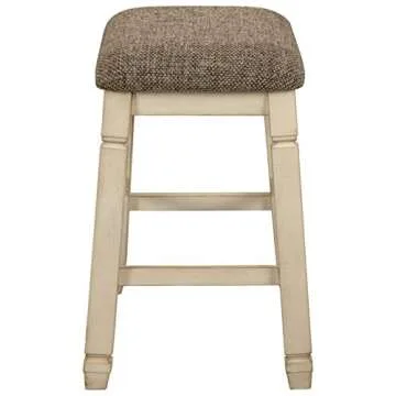 Signature Design by Ashley Bolanburg Farmhouse 24" Counter Height Upholstered Barstool, 2 Count, Whitewash