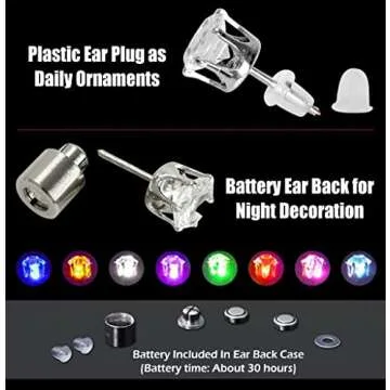 5 Pairs LED Earrings, IC ICLOVER Color Changing Light Up Earring Diamond Crown Studs, Wedding Rave Dance Party Flashing Blinking Colorful Glowing Birthday Anniversary Decoration Present for Men Women