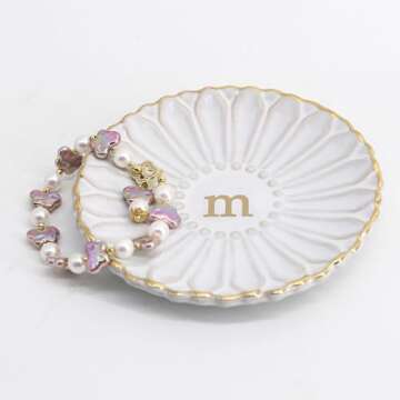 Sunflower Monogram Ceramic Jewelry Tray for Her