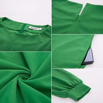 JASAMBAC Women's Wear to Work Dresses Long Sleeve Bodycon Pencil Business Dress with Belt Green