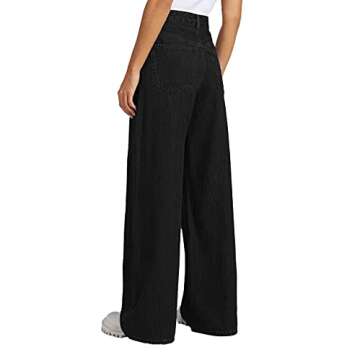 Genleck Womens Wide Leg Ripped Boyfriend Jeans High Waist Baggy Flare Casual Denim Pants Trousers (010-Black, S)