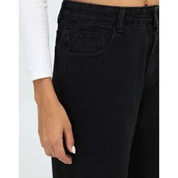 Genleck Womens Wide Leg Ripped Boyfriend Jeans High Waist Baggy Flare Casual Denim Pants Trousers (010-Black, S)