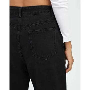 Genleck Womens Wide Leg Ripped Boyfriend Jeans High Waist Baggy Flare Casual Denim Pants Trousers (010-Black, S)