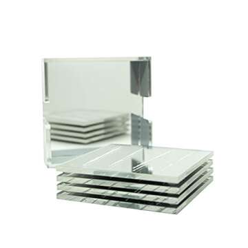 Cokester Funny Coasters for Drinks with Holder - 4 Pcs Novelty Gift Set Unique Present for Friends, Men, Women, Housewarming, Birthday, Living Room Decor, Holiday Party Nose Candy Gag Gifts… (Mirror)