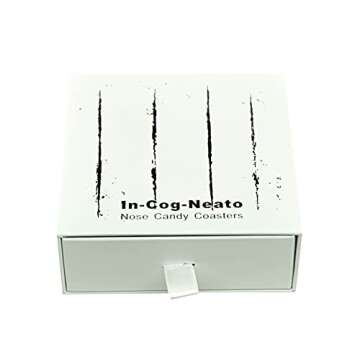 Cokester Funny Coasters for Drinks with Holder - 4 Pcs Novelty Gift Set Unique Present for Friends, Men, Women, Housewarming, Birthday, Living Room Decor, Holiday Party Nose Candy Gag Gifts… (Mirror)