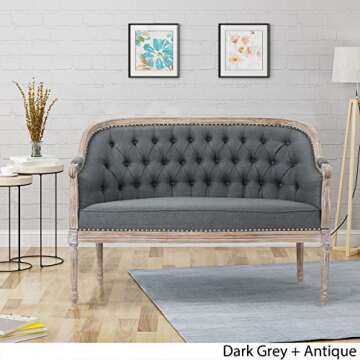 Christopher Knight Home Faye Traditional Fabric Tufted Upholstered Loveseat, Dark Gray, Antique
