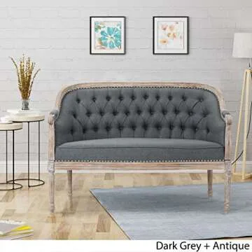 Christopher Knight Home Faye Traditional Fabric Tufted Upholstered Loveseat, Dark Gray, Antique