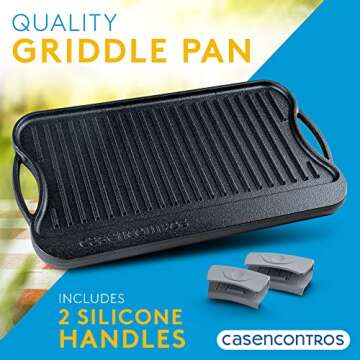 CASENCONTROS Cast Iron Griddle Pan – Versatile 2-in-1 Cooking Tool