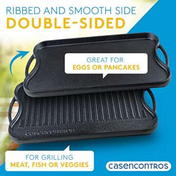 CASENCONTROS 2-in-1 Reversible Cast Iron Griddle Pan