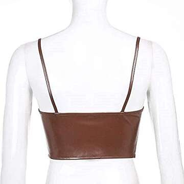 Modegal Women's Vintage Faux PU Leather Hook Front Slim Fit Bustier Open Back Cami Corset Top (PU Brown, S)