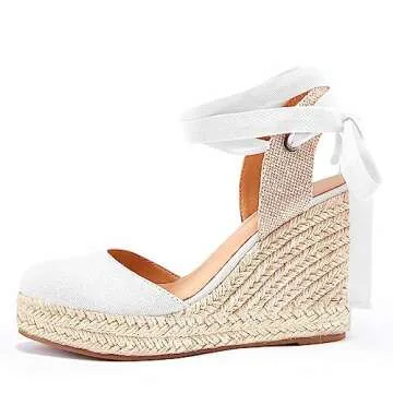 Ermonn Womens Espadrilles Wedge Sandals Platform Closed Toe Ankle Strap Lace Up Summer Shoes