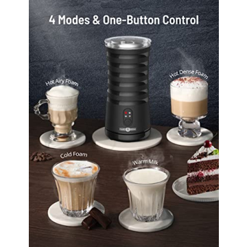 Paris Rhône Milk Frother, 4-in-1 Milk Steamer and Frother, Hot & Cold Foam Milk Warmer with Temperature Control, Auto Shut-Off Frother for Coffee, Latte, Cappuccino, Macchiato