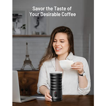 Paris Rhône Milk Frother, 4-in-1 Milk Steamer and Frother, Hot & Cold Foam Milk Warmer with Temperature Control, Auto Shut-Off Frother for Coffee, Latte, Cappuccino, Macchiato