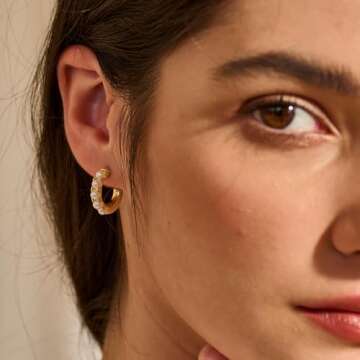 Risamil Pearl Hoop Earrings for Women - Gold Hoop Earrings Pearl Earrings for Women Trendy Jewelry Gifts 14k Gold Earrings with Pearl Huggie Earrings | Twisted Rope | Pearl Dangle | Zircon