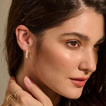 Risamil Pearl Hoop Earrings for Women - Gold Hoop Earrings Pearl Earrings for Women Trendy Jewelry Gifts 14k Gold Earrings with Pearl Huggie Earrings | Twisted Rope | Pearl Dangle | Zircon