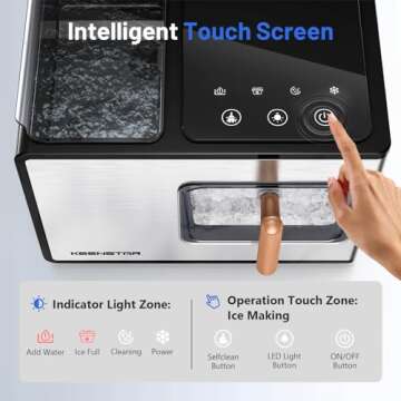 Nugget Ice Maker Countertop, 40lbs/24H, Pebble Ice Maker with Soft Chewable Ice, Self Cleaning Sonic Ice Machine, Stainless Steel with Touch Screen, Compact Design for Home Office Bar Party -Silver