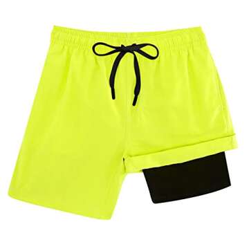 Cozople Teen Boys Yellow Swim Trunks Novelty Stretchy Boxer Brief Liner Swim Shorts Quick Dry Lightw...