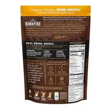 Bonafide Provisions Fresh Organic Chicken Bone Broth, Frozen 24 fl oz – Gluten-Free, Paleo, and Keto. For Sipping & Cooking, Pack of 12
