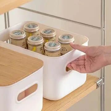 Citylife Bamboo Lids Plastic Storage Bins for Organizing