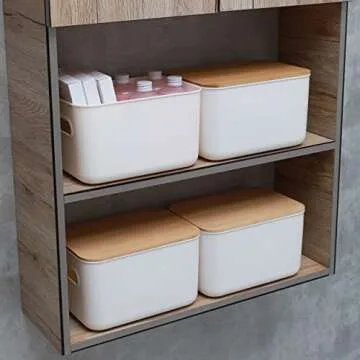Citylife Bamboo Lids Plastic Storage Bins for Organizing