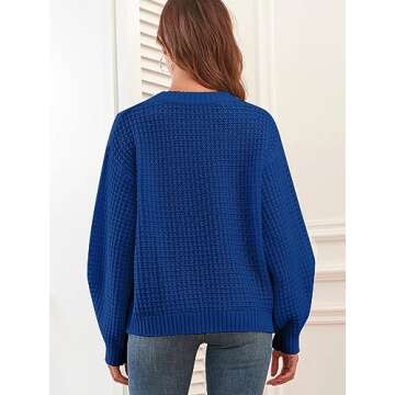 ZAFUL Womens Sweater Cable Knit Oversized Sweaters Crewneck Long Sleeves Casual Knit Pullover Tops Royal Blue L