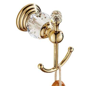 WINCASE Gold Bathroom Accessories, Adjustable Crystal Towel Bar Set, Golden Hardware Set Hand Towel Ring Racks Paper Holder Hook Wall Mounted