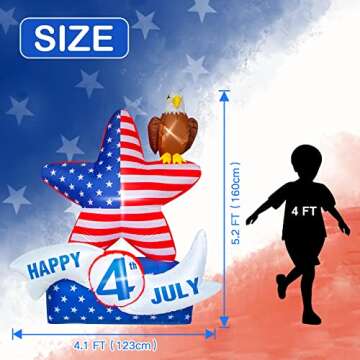 5.2FT 4th of July Inflatable Decorations,Star American Flying Bald Eagle with Build-in LEDs,Blow Up ...