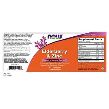 NOW Foods Supplements, Elderberry & Zinc (Elderberry Concentrate with Zinc and Vitamin C, plus Echinacea, Propolis and Slippery Elm), 90 Lozenges