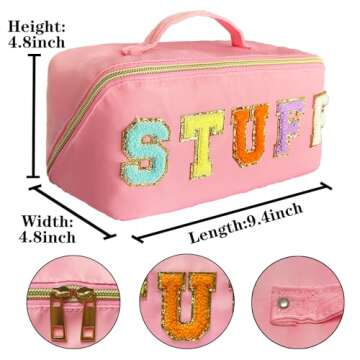 Stylish Nylon Makeup Bag with Chenille Letter Patches