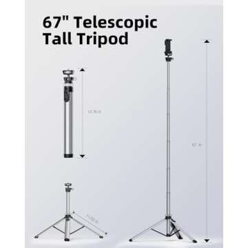 Weilisi Metal Tripod for iPhone, 67" Tall Tripod for Phone with 360° Ballhead, Stable for iPhone Tripod with Remote, Phone Tripod for Video Recording for iPhone 15 Pro Max 14 13 12 Pro Max