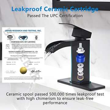 BRAVEBAR Waterfall Bathroom Faucet Black - Single Handle Bathroom Sink Faucets 1 or 4In 3 Hole Solid...