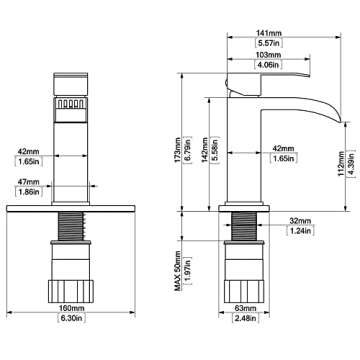 BRAVEBAR Waterfall Bathroom Faucet Black - Single Handle Bathroom Sink Faucets 1 or 4In 3 Hole Solid Vanity Faucet with Deck Plate & Overflow Pop Up Drain Matte Black