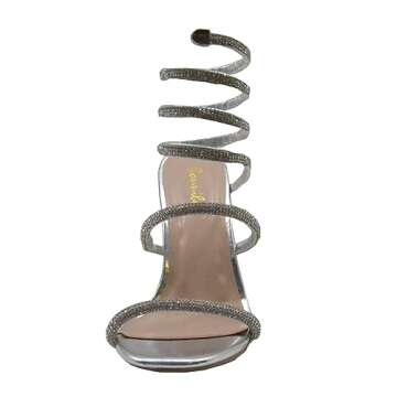 Bonnibel Women Rhinestone Spiral Ankle Wrap Strap High Heels Sandals Patricia-1 Silver 8