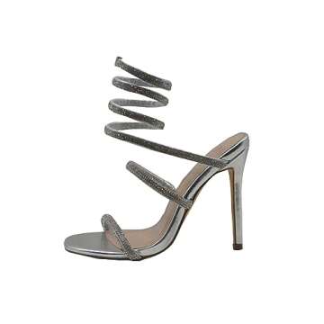 Bonnibel Women Rhinestone Spiral Ankle Wrap Strap High Heels Sandals Patricia-1 Silver 8