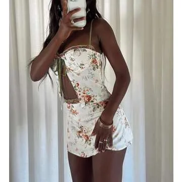 Thopavenoir Y2k 2 Piece Floral Ruffle Skirt Set - Trendy Summer Outfit (Green Print)