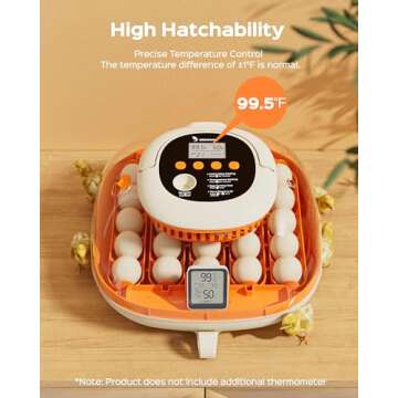 [2024 Upgrade] 25 Egg Incubator, Automatic Egg Turner with Thermometer Seat and Humidity Control, Eg...