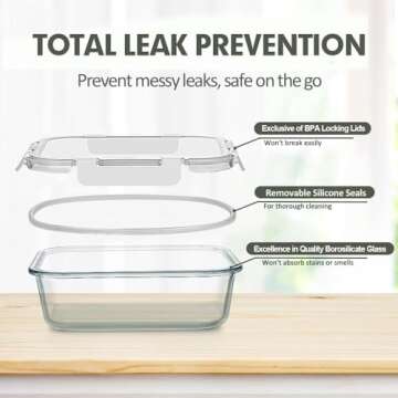 VERONES 24 Pieces Glass Food Storage Containers Set, Airtight Glass Lunch Containers, Glass Meal Prep Containers with Lids,Exclusive of BPA, for Microwave, Oven, Freezer & Dishwasher Friendly,White