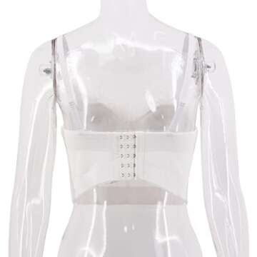 Erinaco Women Sexy Faux Fur Beaded Tassel Crop Top Spaghetti Strap V Neck Low-Cut Tank Top Sleeveless Camisole