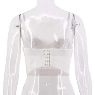 Erinaco Women Sexy Faux Fur Beaded Tassel Crop Top Spaghetti Strap V Neck Low-Cut Tank Top Sleeveless Camisole