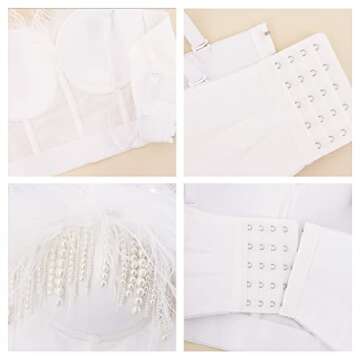 Erinaco Women Sexy Faux Fur Beaded Tassel Crop Top Spaghetti Strap V Neck Low-Cut Tank Top Sleeveless Camisole