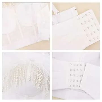 Erinaco Women Sexy Faux Fur Beaded Tassel Crop Top Spaghetti Strap V Neck Low-Cut Tank Top Sleeveless Camisole