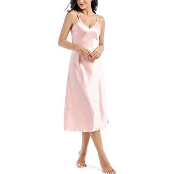 Amlztr Women's Satin Nightgown Long Slip Dress V Neck