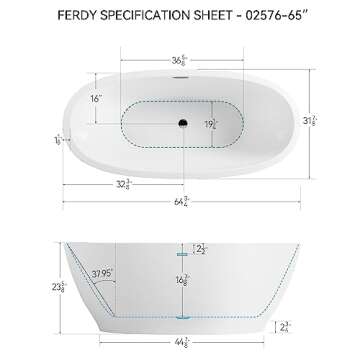 FerdY Koh Samui 65" Freestanding Acrylic Bathtub