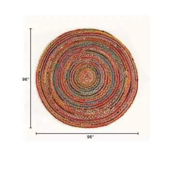 GRUHUM Jute Cotton Area Rug 8ft Round - Natural Fiber Colourful Handmade Boho Farmhouse Soft Braided Rustic Vintage Reversible Rugs Indoor Outdoor Kitchen Bedroom Living Room Hallways -8'ft Circle