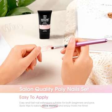 ROSALIND Pink Poly Nail Gel, 2 oz Soft Pink Poly Extension Gel for Nail Natural Builder Nail Gel Pink Color, Light Pink Poly Extension Nail Decoration Long-Lasting Poly Nail Enhancement Gel