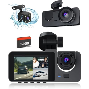 3 Channel 4K Dash Cam with 24H Parking Monitor & Built-in 32GB Card