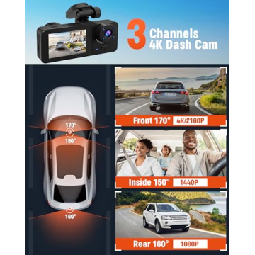 3 Channel 4K Dash Cam 24H Parking Monitor Built-in 32GB Card