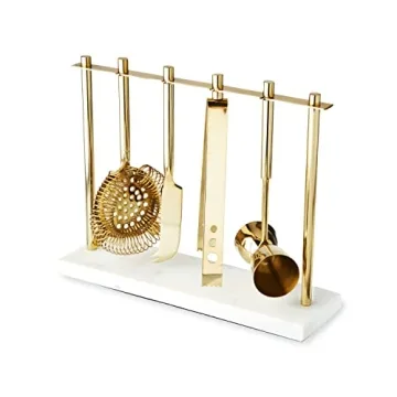 Luxury Twine Gold Barware Set with Marble Stand - Elegant Cocktail Tools